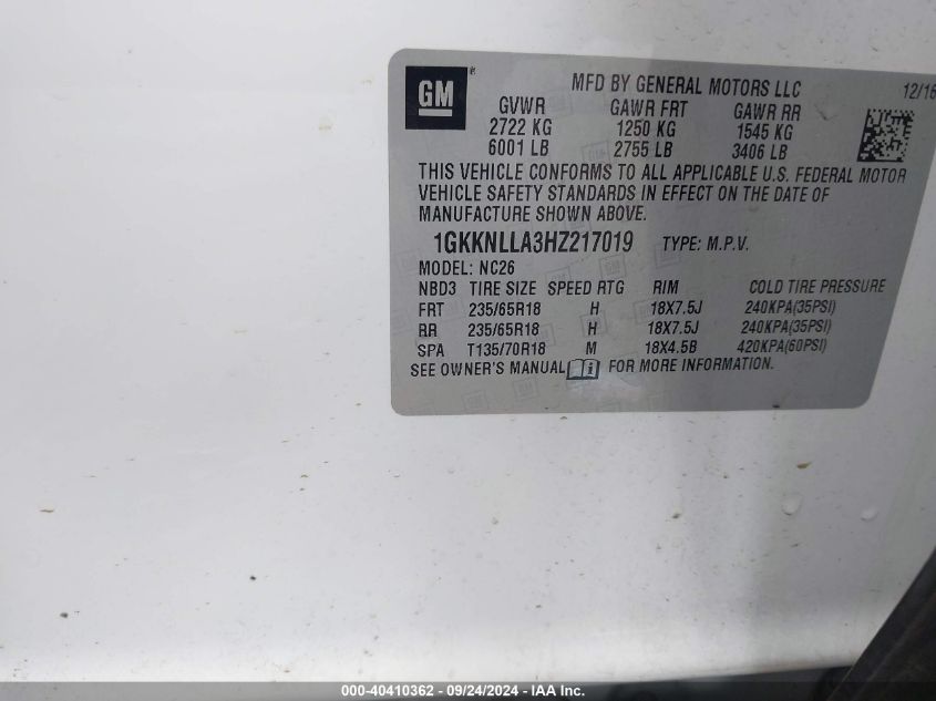 1GKKNLLA3HZ217019 2017 GMC Acadia Sle-2