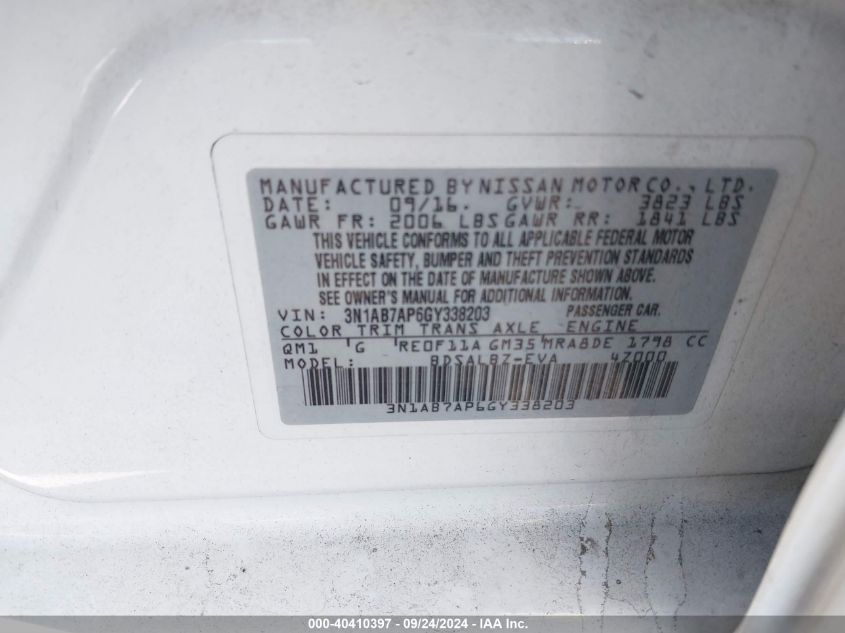 3N1AB7AP6GY338203 2016 Nissan Sentra S