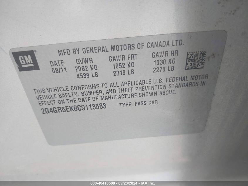 2G4GR5EK8C9113583 2012 Buick Regal