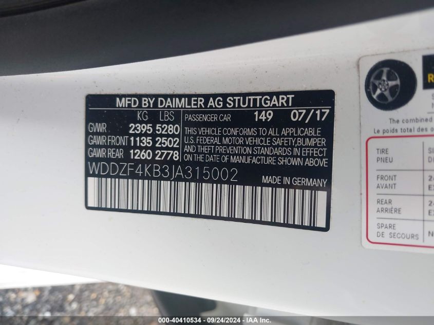 WDDZF4KB3JA315002 2018 Mercedes-Benz E 300 4Matic