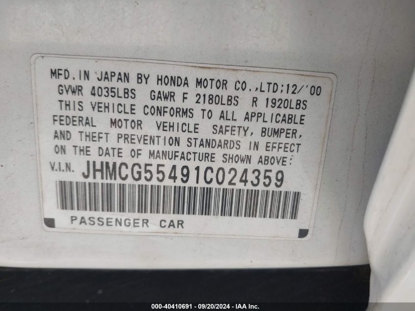 JHMCG55491C024359 2001 Honda Accord Sdn Lx