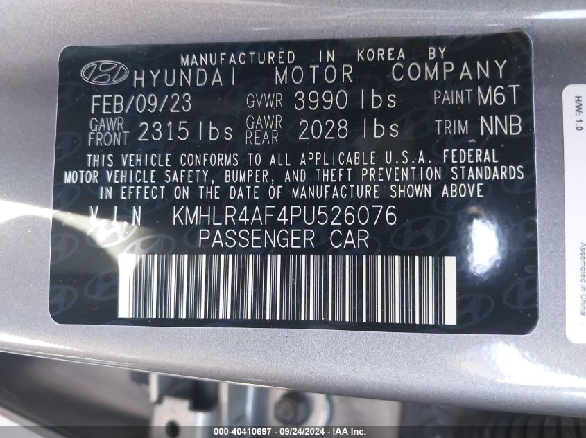 2023 HYUNDAI ELANTRA VIN: KMHLR4AF4PU526076