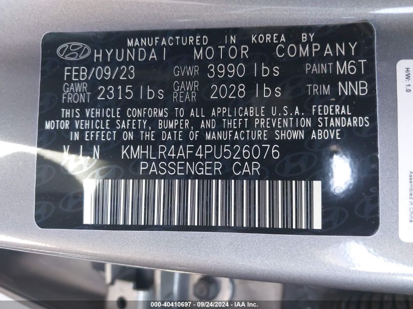 2023 Hyundai Elantra N Line VIN: KMHLR4F4P4526076 Lot: 40410697