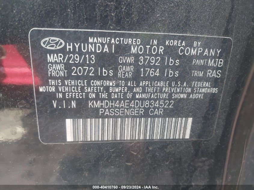 KMHDH4AE4DU834522 2013 Hyundai Elantra Gls/Limited