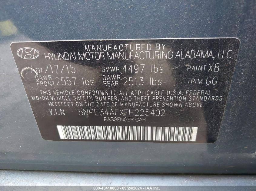 5NPE34AFXFH225402 2015 Hyundai Sonata Sport