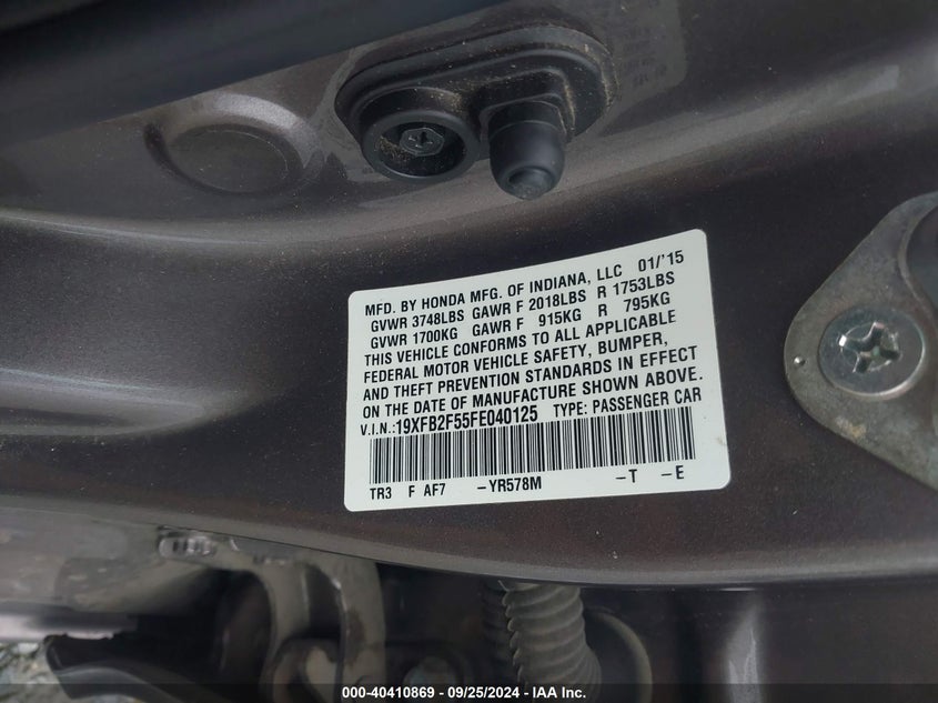 2015 HONDA CIVIC LX - 19XFB2F55FE040125