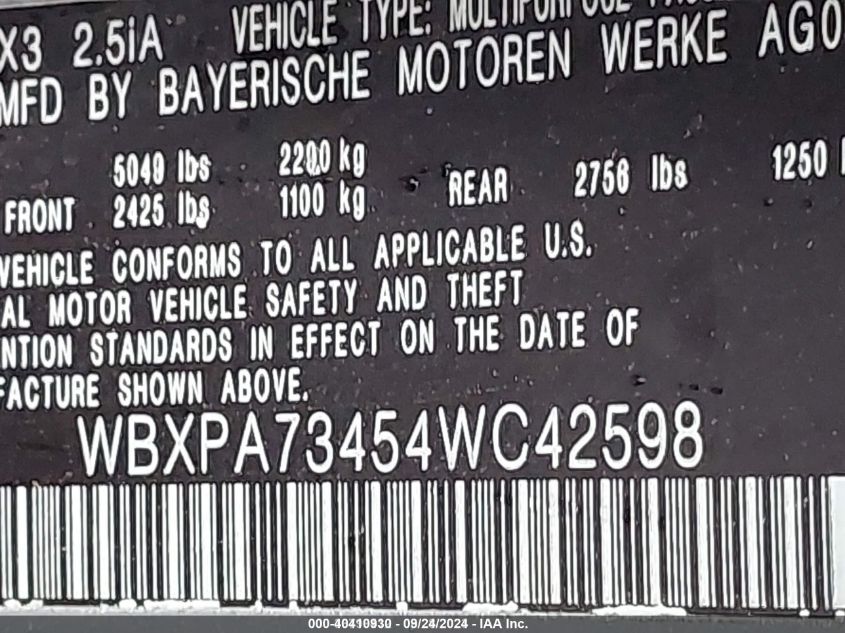 WBXPA73454WC42598 2004 BMW X3 2.5I