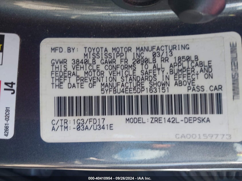 2013 TOYOTA COROLLA S - 5YFBU4EE5DP163151