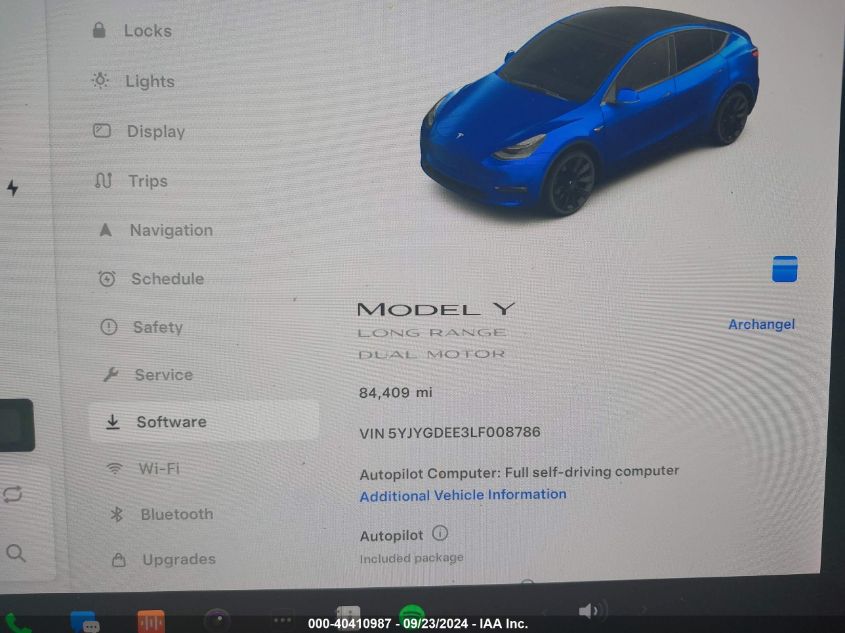 2020 Tesla Model Y Long Range Dual Motor All-Wheel Drive VIN: 5YJYGDEE3LF008786 Lot: 40410987