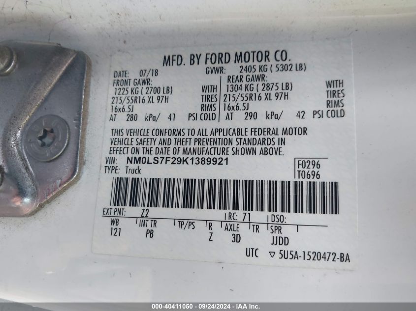 NM0LS7F29K1389921 2019 Ford Transit Connect Xlt