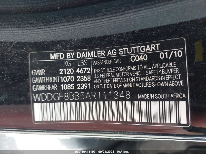 2010 Mercedes-Benz C 300 Luxury 4Matic/Sport 4Matic VIN: WDDGF8BB5AR111348 Lot: 40411193