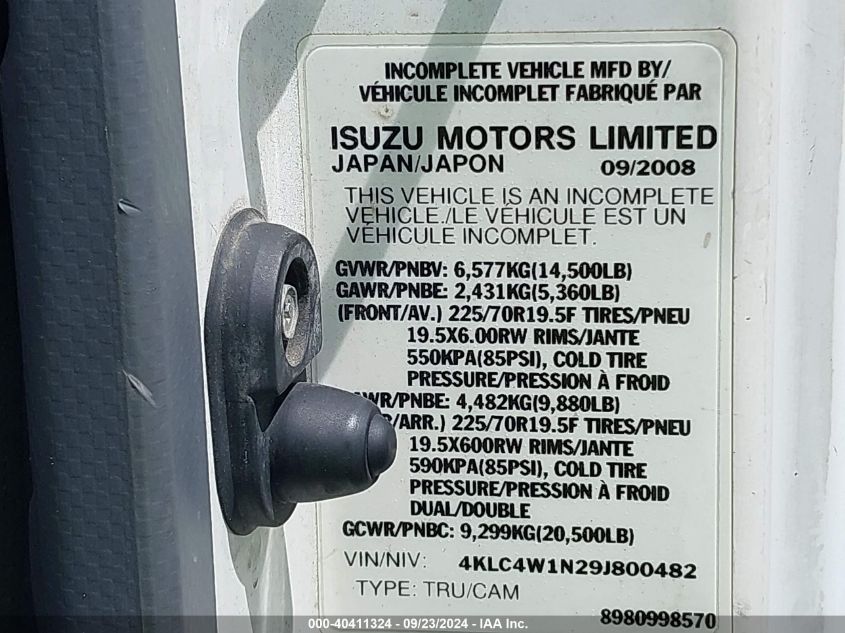 4KLC4W1N29J800482 2009 Isuzu Npr Hd Gas Reg