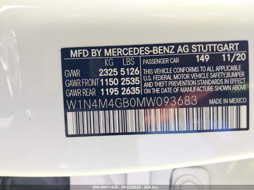 W1N4M4GB0MW093683 2021 Mercedes-Benz Glb 250