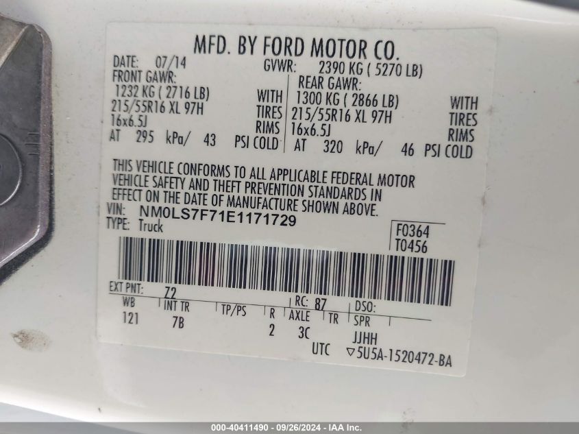 NM0LS7F71E1171729 2014 Ford Transit Connect Xlt