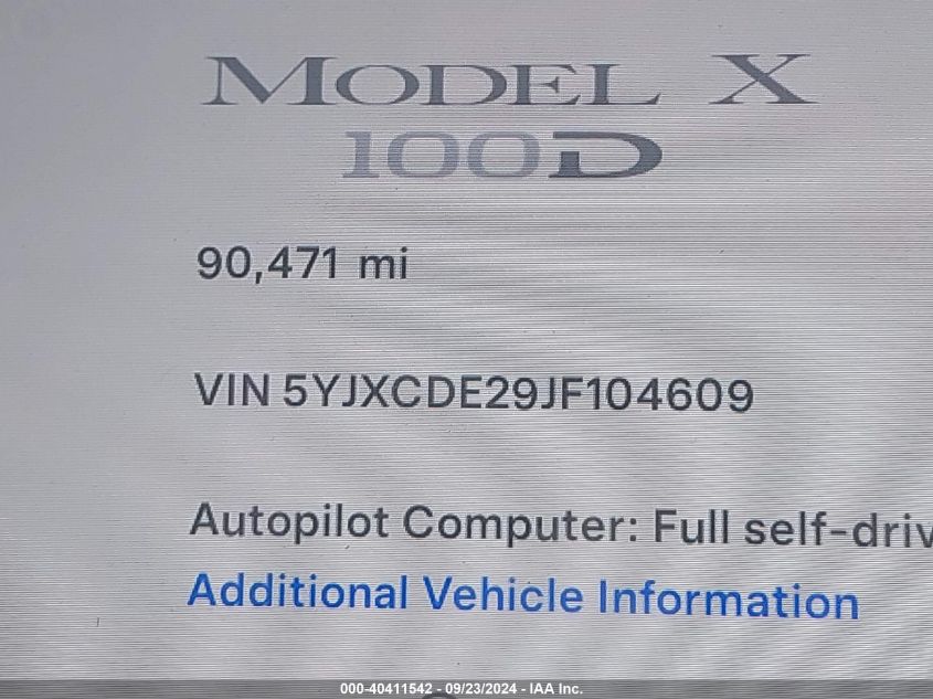 5YJXCDE29JF104609 2018 Tesla Model X 100D/75D/P100D