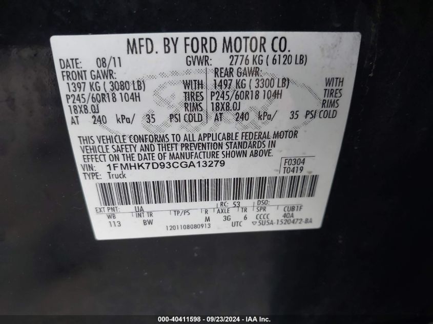 1FMHK7D93CGA13279 2012 Ford Explorer Xlt