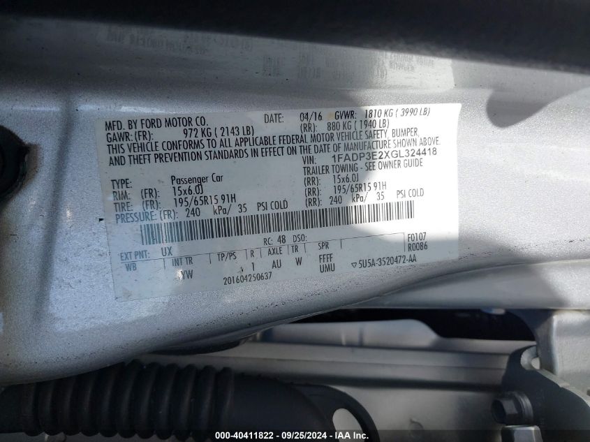 2016 FORD FOCUS S - 1FADP3E2XGL324418