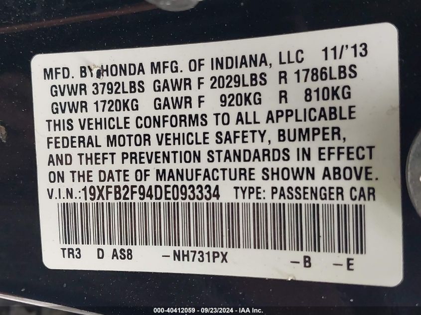 19XFB2F94DE093334 2013 Honda Civic Ex-L