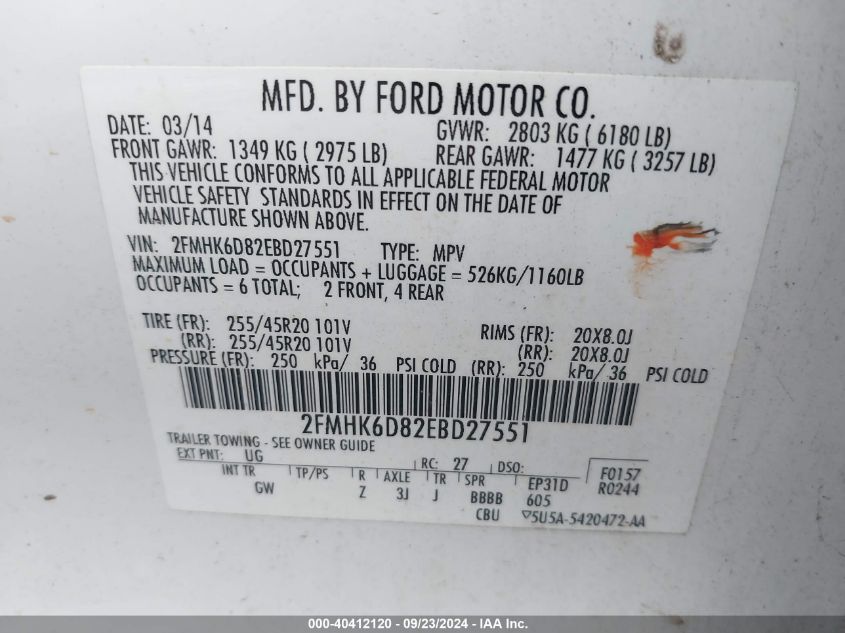 2FMHK6D82EBD27551 2014 Ford Flex Limited