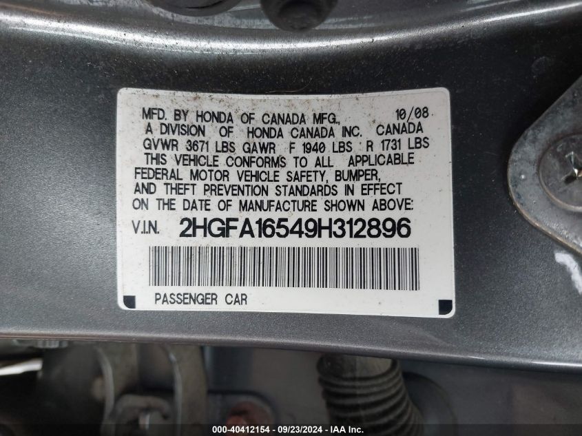 2HGFA16549H312896 2009 Honda Civic Lx