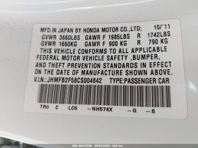 JHMFB2F58CS004842 2012 Honda Civic Lx