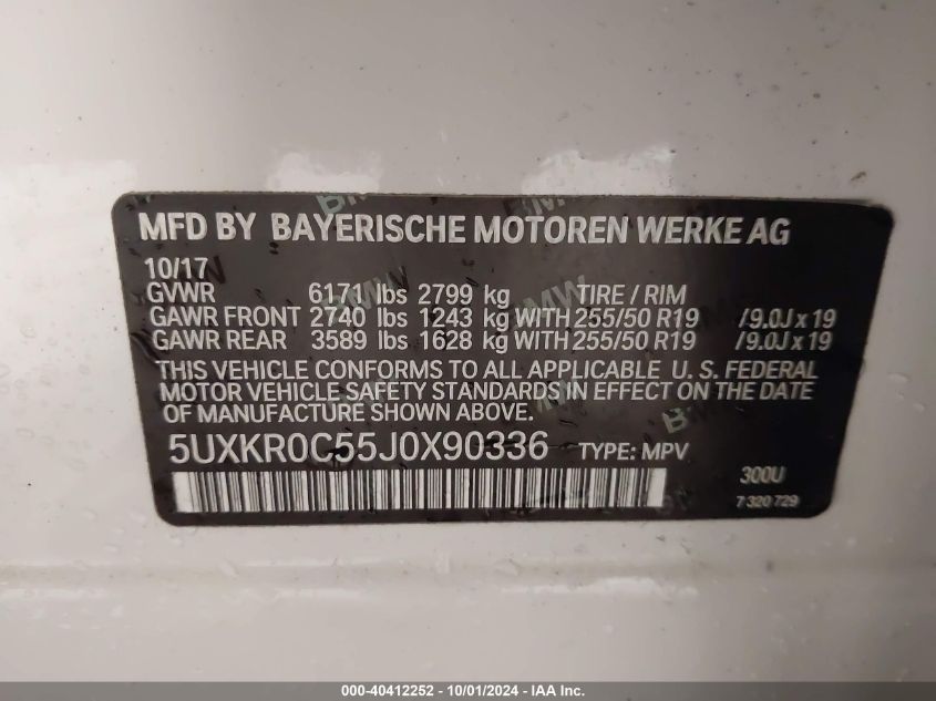 5UXKR0C55J0X90336 2018 BMW X5 xDrive35I