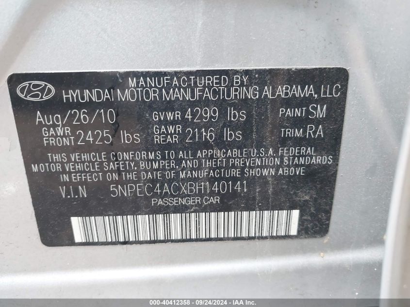 5NPEC4ACXBH140141 2011 Hyundai Sonata Limited