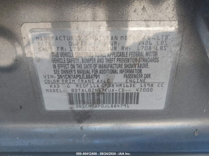 3N1CN7AP0JL884791 2018 Nissan Versa S/S Plus/Sv/Sl