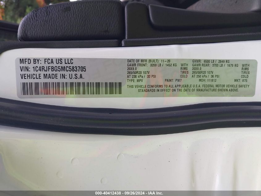 2021 Jeep Grand Cherokee 80Th Anniversary 4X4 VIN: 1C4RJFBG5MC583705 Lot: 40412438