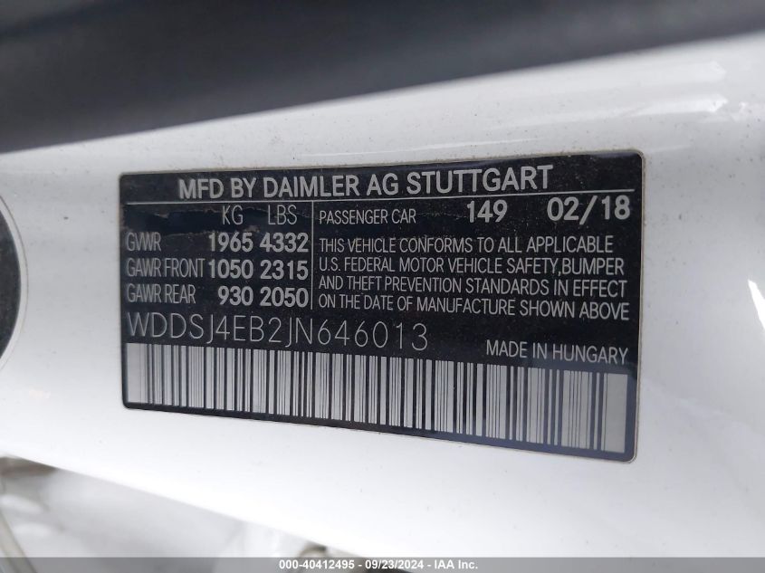 WDDSJ4EB2JN646013 2018 Mercedes-Benz Cla 250