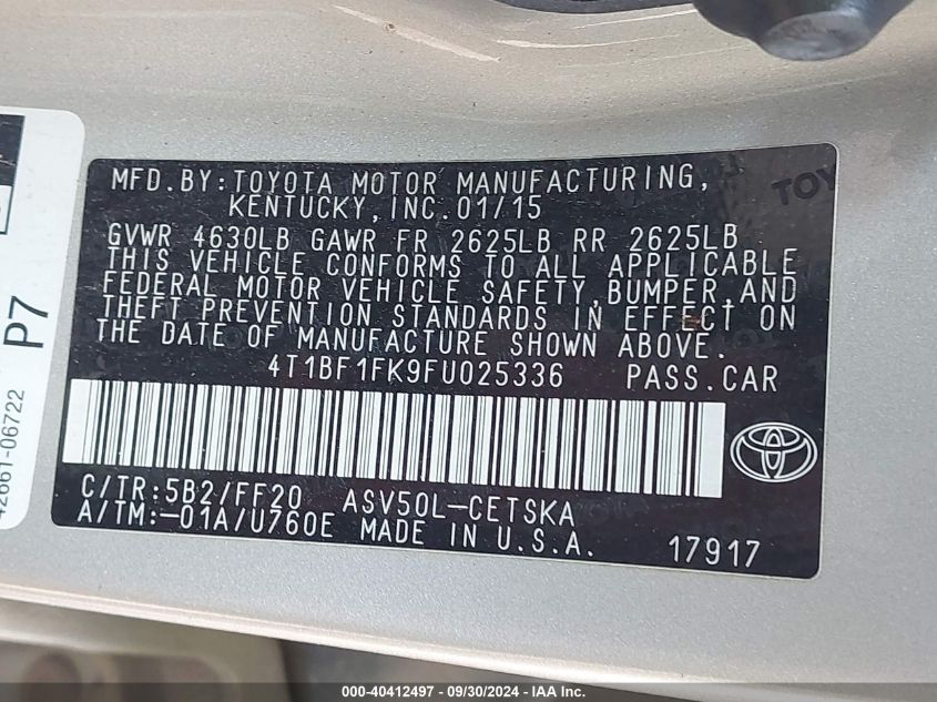 4T1BF1FK9FU025336 2015 Toyota Camry Se