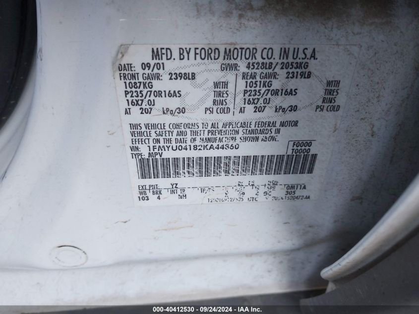 1FMYU04182KA44860 2002 Ford Escape Xlt