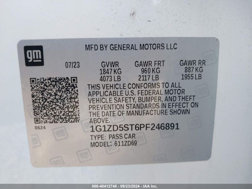 1G1ZD5ST6PF246891 2023 Chevrolet Malibu Lt