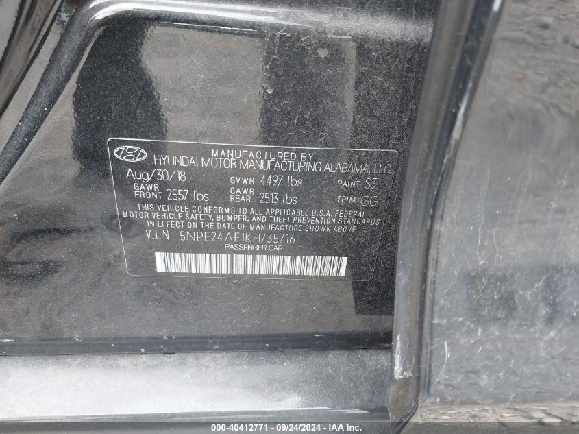 5NPE24AF1KH735716 2019 Hyundai Sonata Se