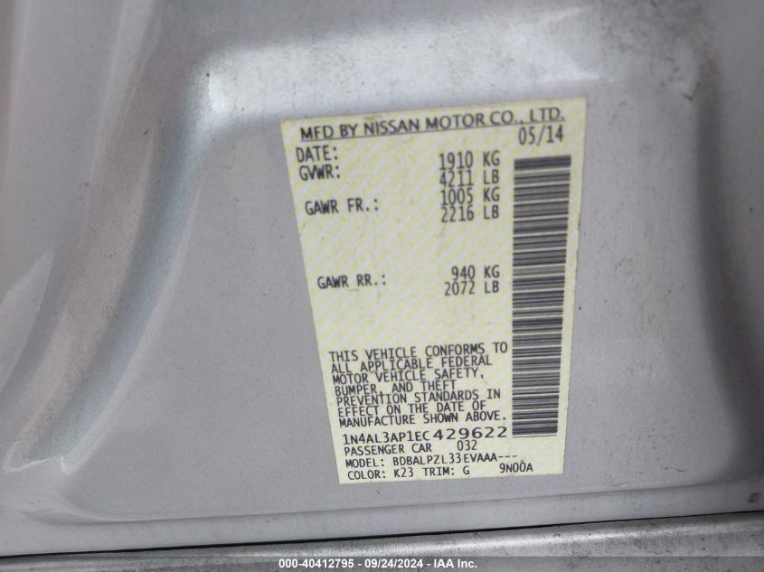 1N4AL3AP1EC429622 2014 Nissan Altima 2.5/S/Sv/Sl