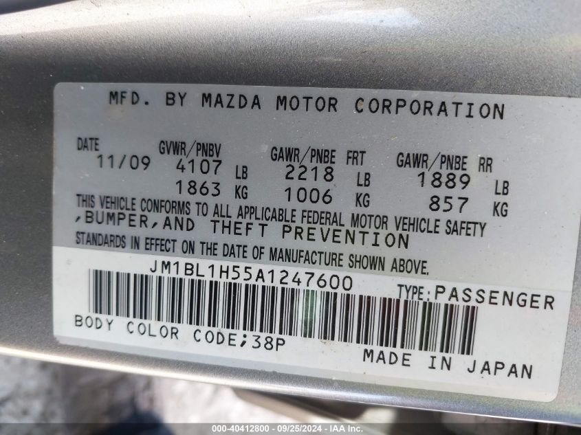 JM1BL1H55A1247600 2010 Mazda Mazda3 S Sport