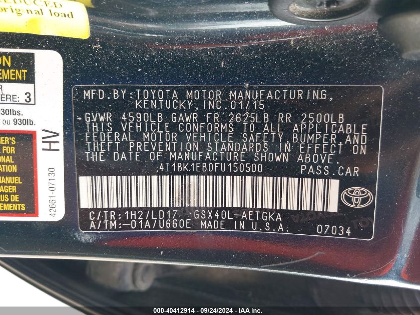 2015 TOYOTA AVALON XLE - 4T1BK1EB0FU150500