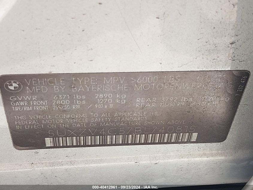 5UXZV4C57BL740815 2011 BMW X5 xDrive35I