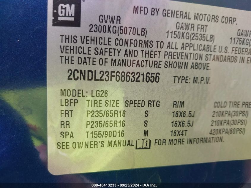 2CNDL23F686321656 2008 Chevrolet Equinox Ls