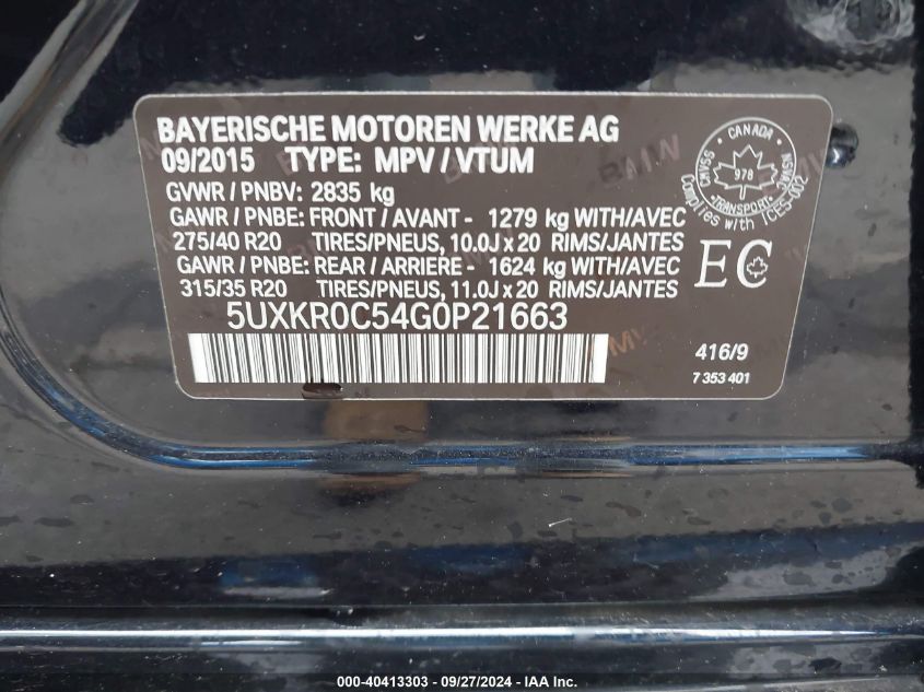 5UXKR0C54G0P21663 2016 BMW X5 xDrive35I