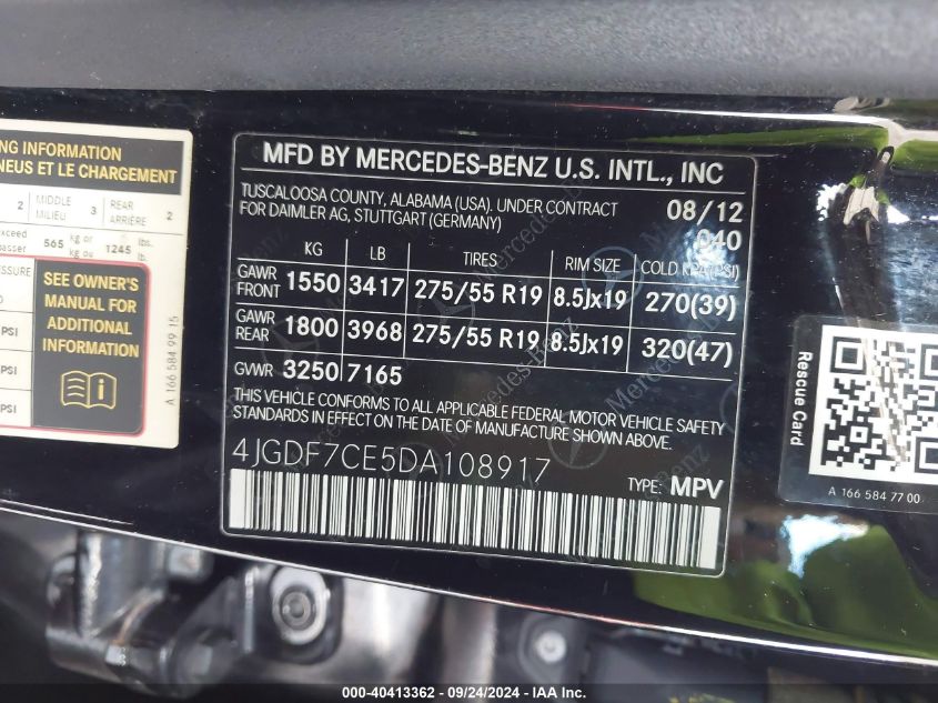 4JGDF7CE5DA108917 2013 Mercedes-Benz Gl 450 4Matic