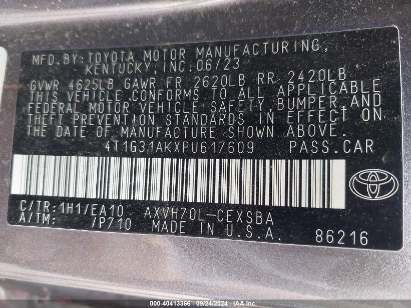 4T1G31AKXPU617609 2023 Toyota Camry Se Hybrid