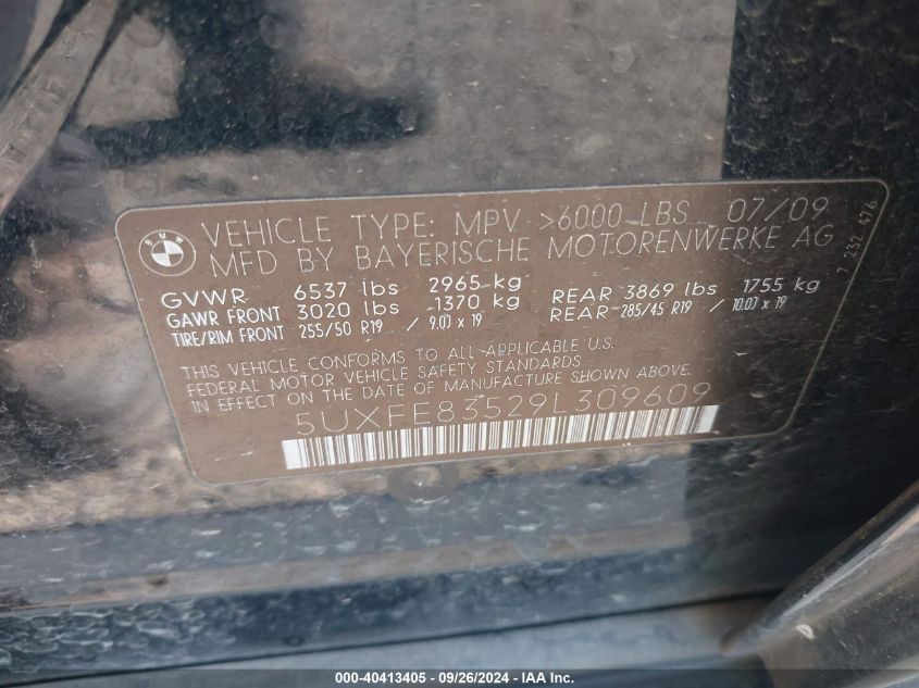 5UXFE83529L309609 2009 BMW X5 xDrive48I