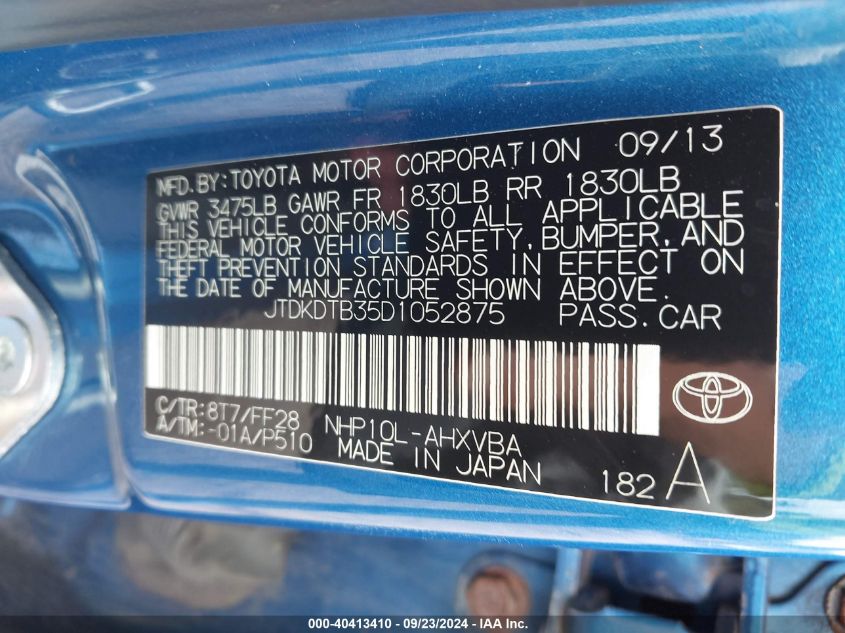 JTDKDTB35D1052875 2013 Toyota Prius C Two