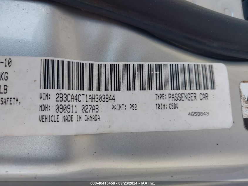 2B3CA4CT1AH303844 2010 Dodge Charger