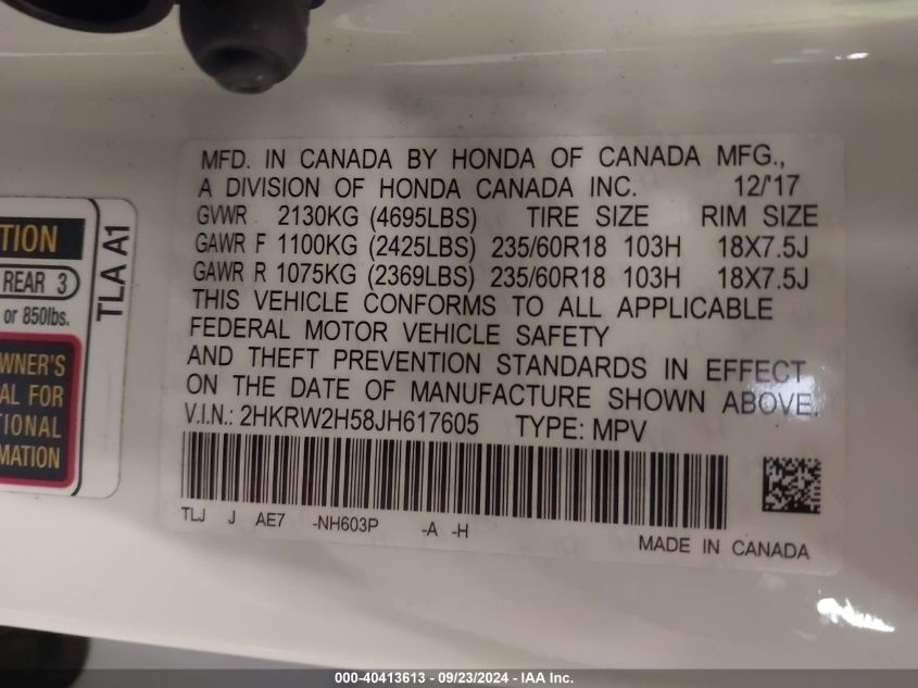 2018 HONDA CR-V EX - 2HKRW2H58JH617605