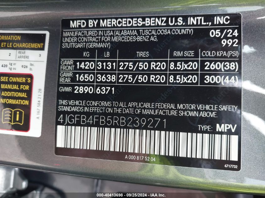 2024 Mercedes-Benz Gle 350 4Matic VIN: 4JGFB4FB5RB239271 Lot: 40413698