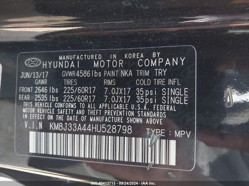 KM8J33A44HU528798 2017 Hyundai Tucson Limited/Sport And Eco/Se