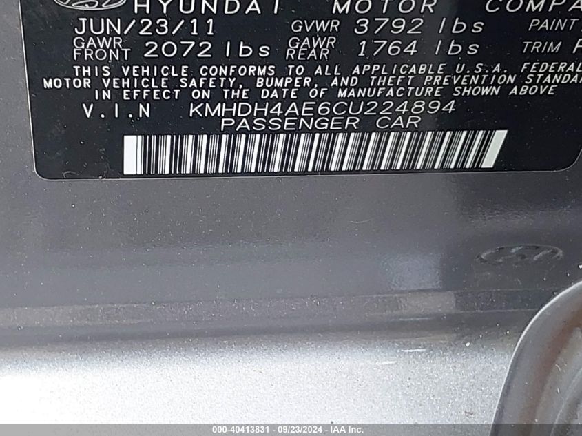 KMHDH4AE6CU224894 2012 Hyundai Elantra Gls/Limited