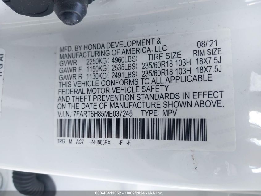 7FART6H85ME037245 2021 Honda Cr-V Hybrid Ex-L